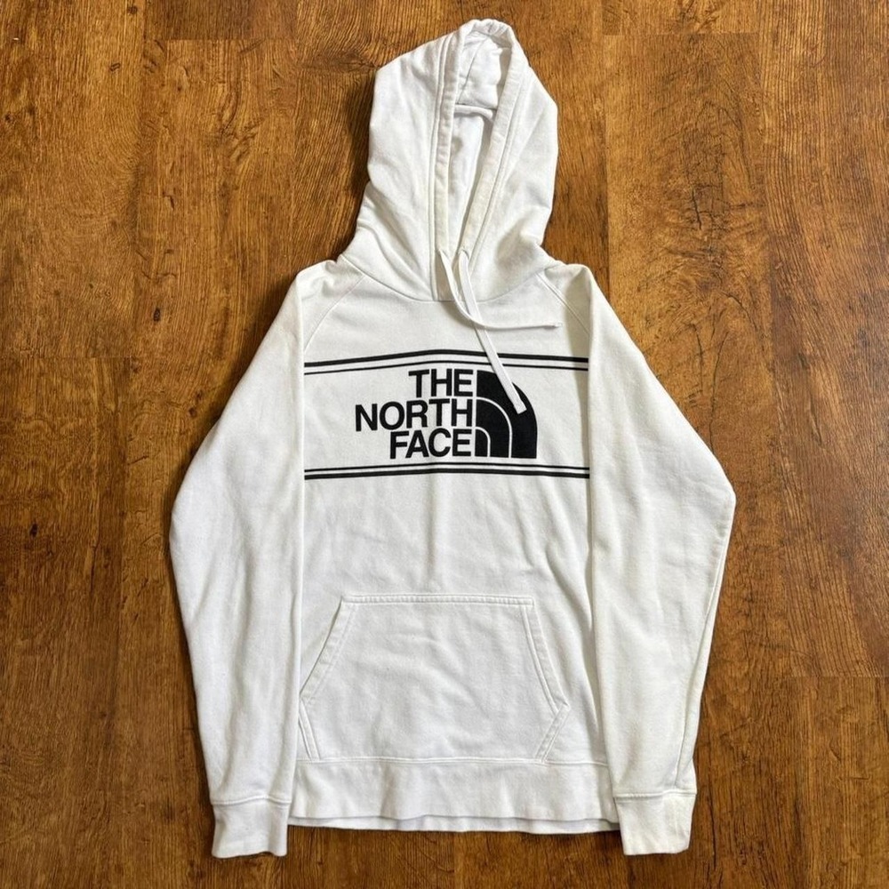 The North Face Womens White Graphic Logo Pullover Hoodie Size Medium